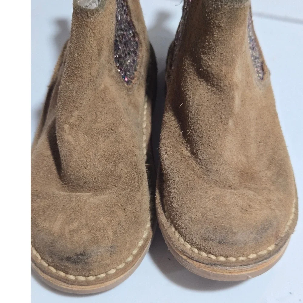 Kids Suede Chelsea Boots Size‎ 25 Pull On Ankle Boots Glitter Accents Casual